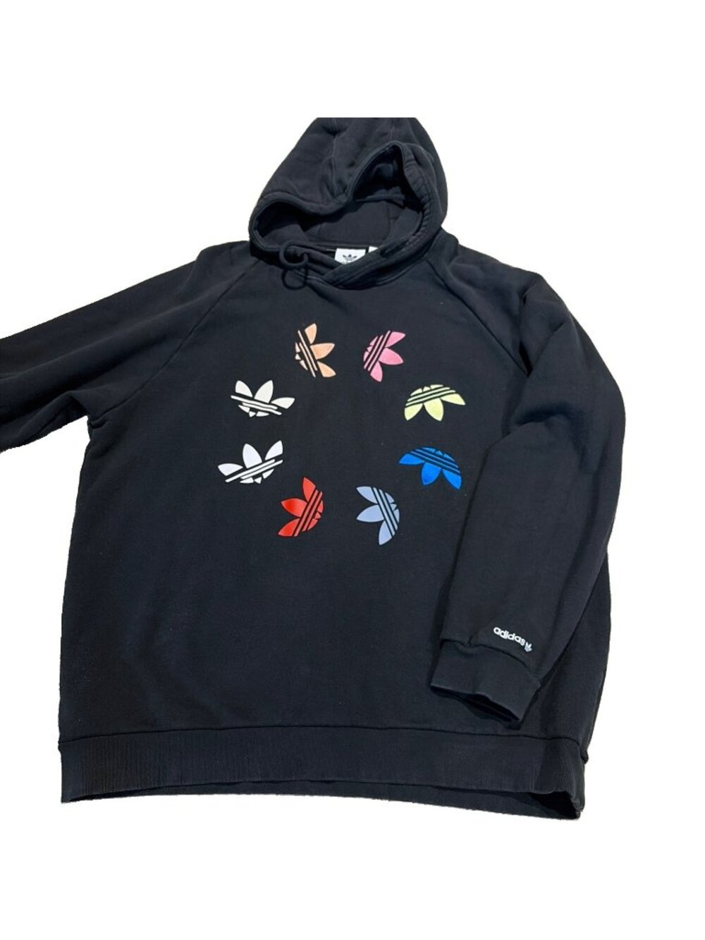 Adidas Mens Adicolor Trefoil Hoodie Sweatshirt Sz L Black Embroidered Streetwear